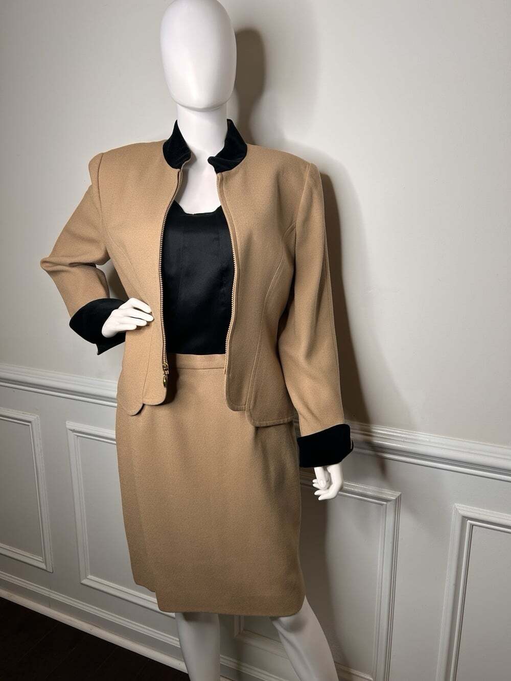 Vintage Christian Dior Women’s 2pc. Suit, Tan, With Blk. Trim, Sz.12, Circa 90’s
